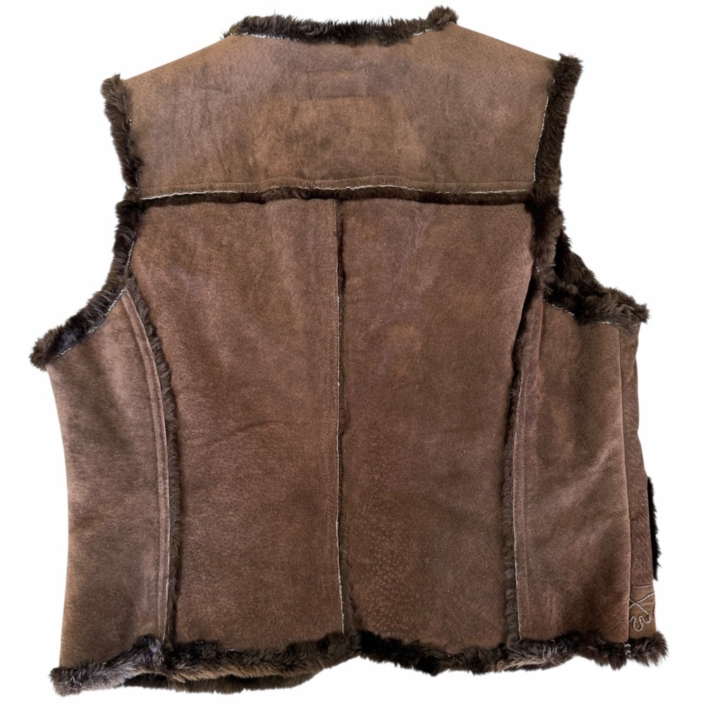 Y2K Live a Little 100% leather vest with faux fur and beads. Size M. - Picture 2 of 5